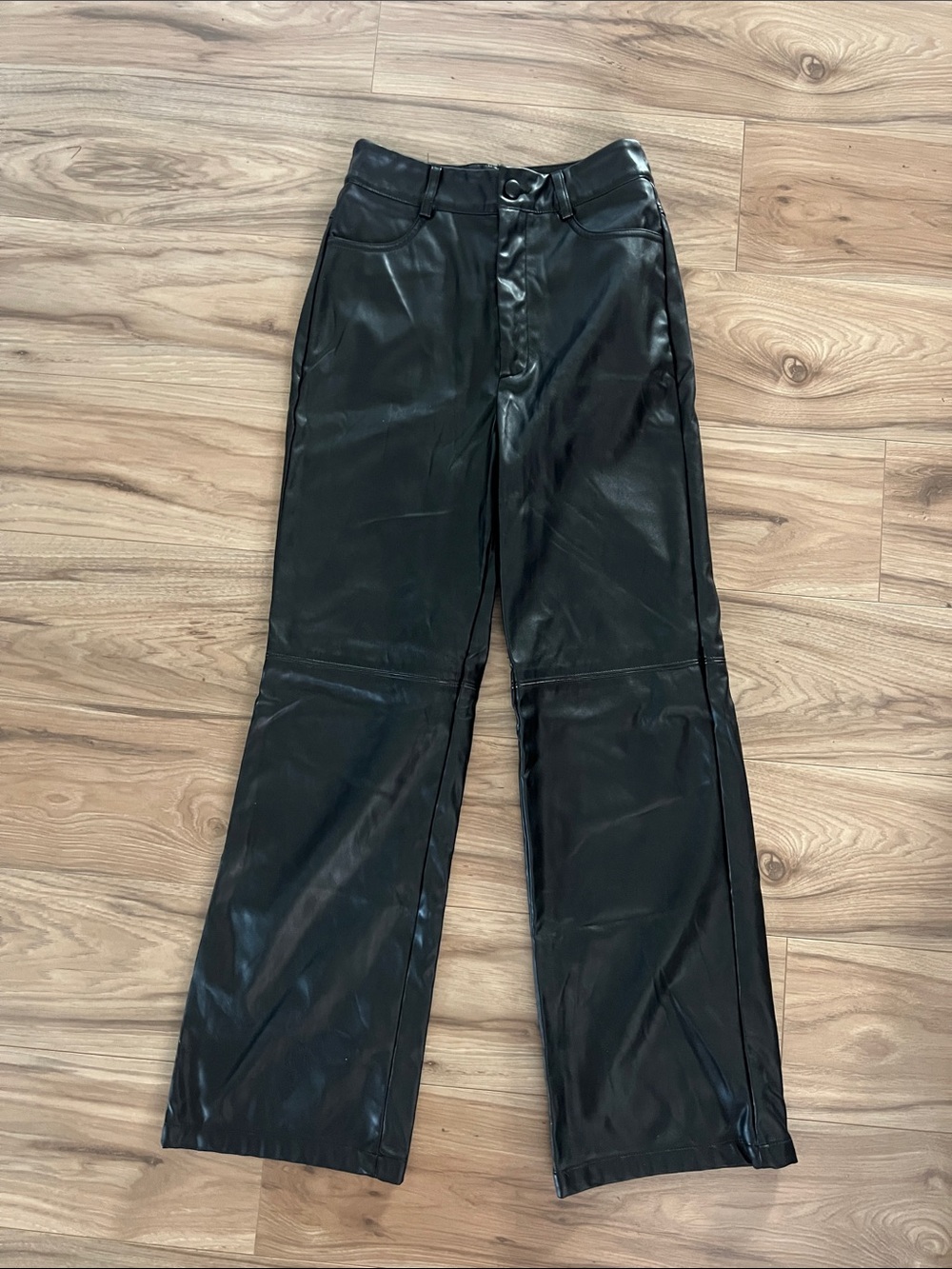 SHEIN Women's Black Faux Leather Wide-Leg Pants